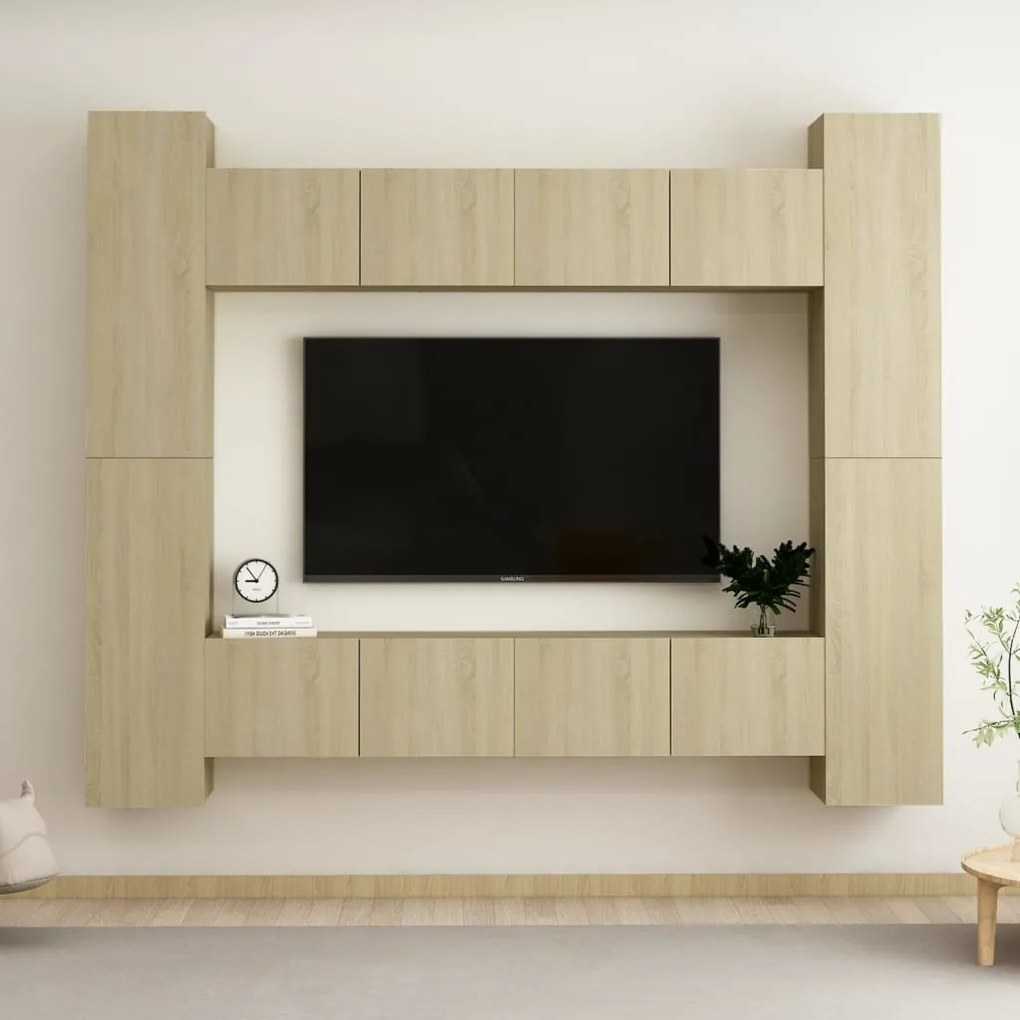 8pcs conjunto móveis de TV derivados de madeira carvalho sonoma