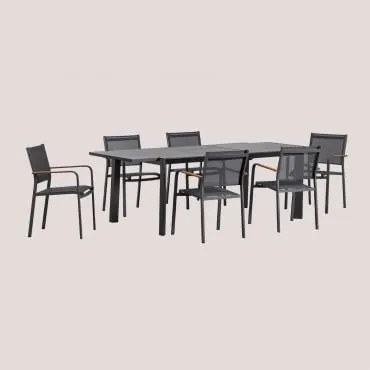 Conjunto De Mesa Retangular 180x240-100 Cm Extensível Starmi E 6 Cadeiras De Jardim Empilháveis Em Alumínio Archer Cinza Grafito - Sklum
