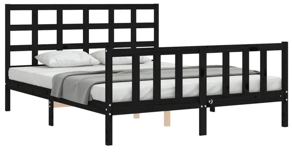 Estrutura de cama King Size com cabeceira madeira maciça preto