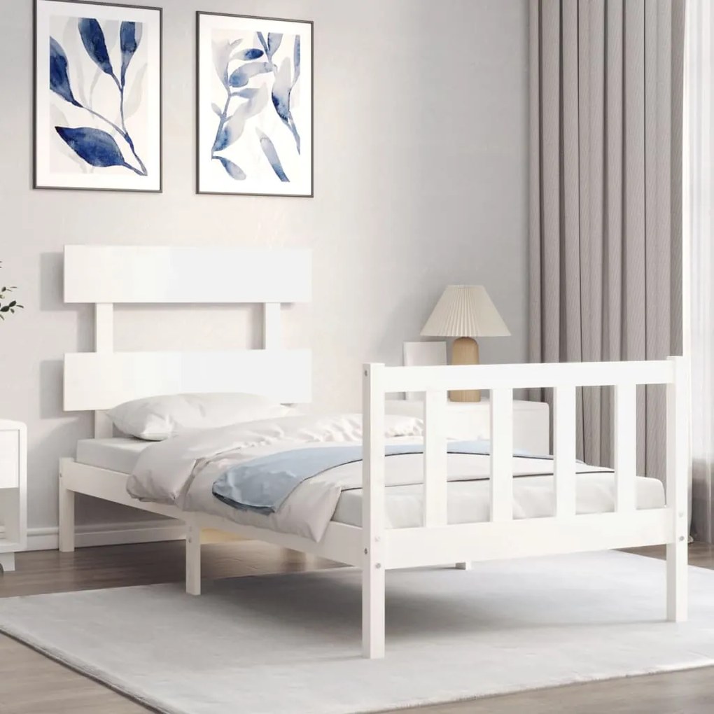 Cama sem colchão 90x200 cm madeira de pinho maciça branco