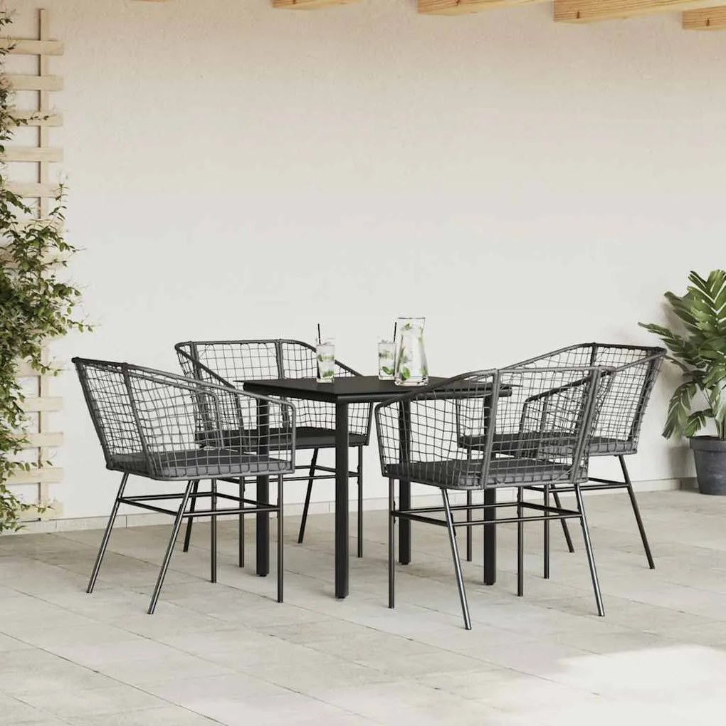 Conjunto de jantar jardim 5 peças almofadas vidro vime PE preto