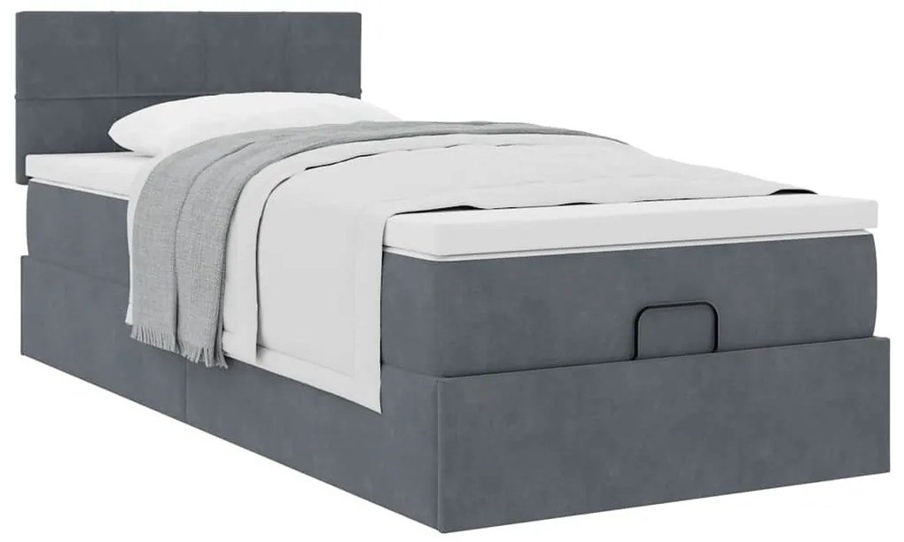Estrutura cama otomana colchão 90x190 cm veludo cinzento escuro