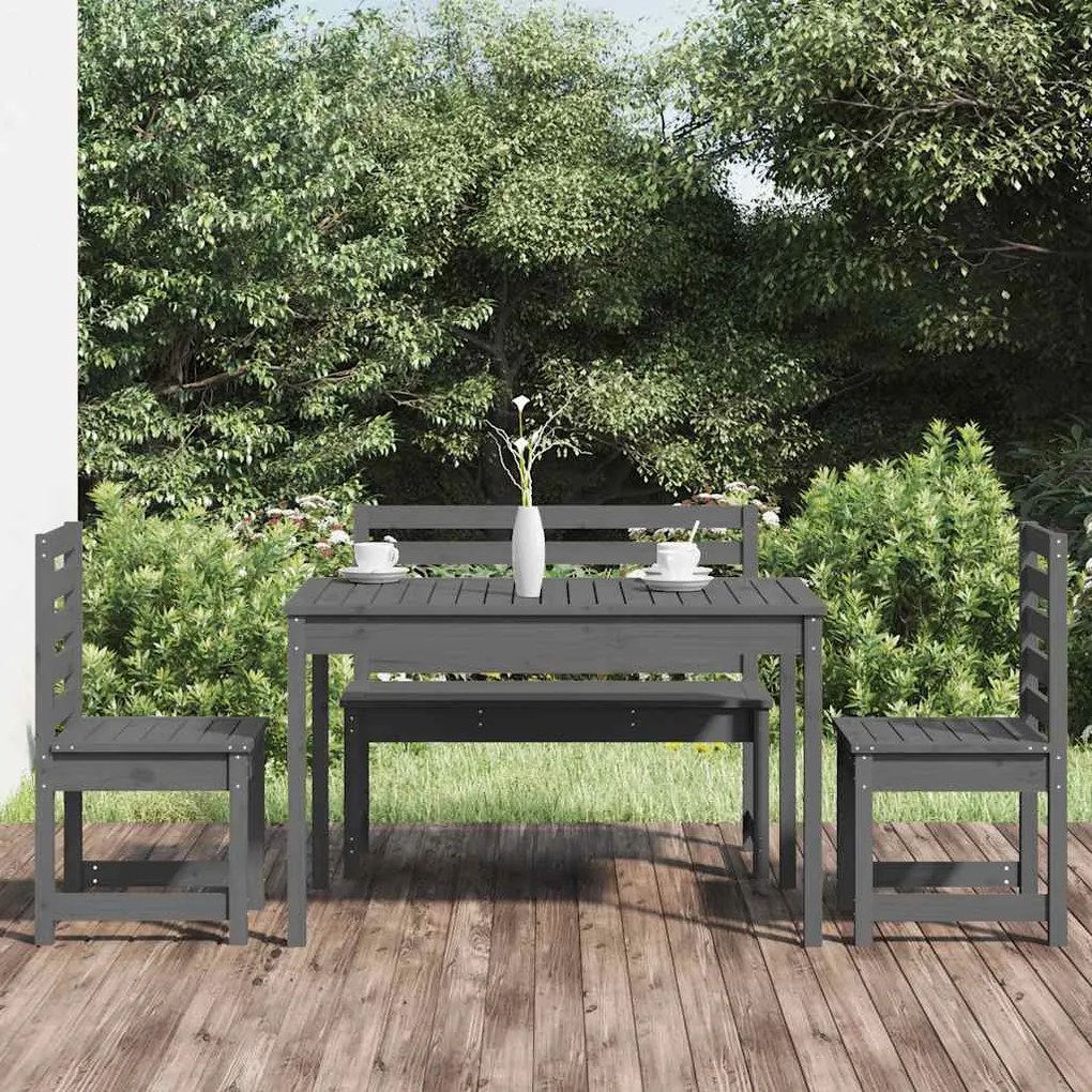 vidaXL 4 pcs conj. jantar p/ jardim madeira de pinho maciça cinzento