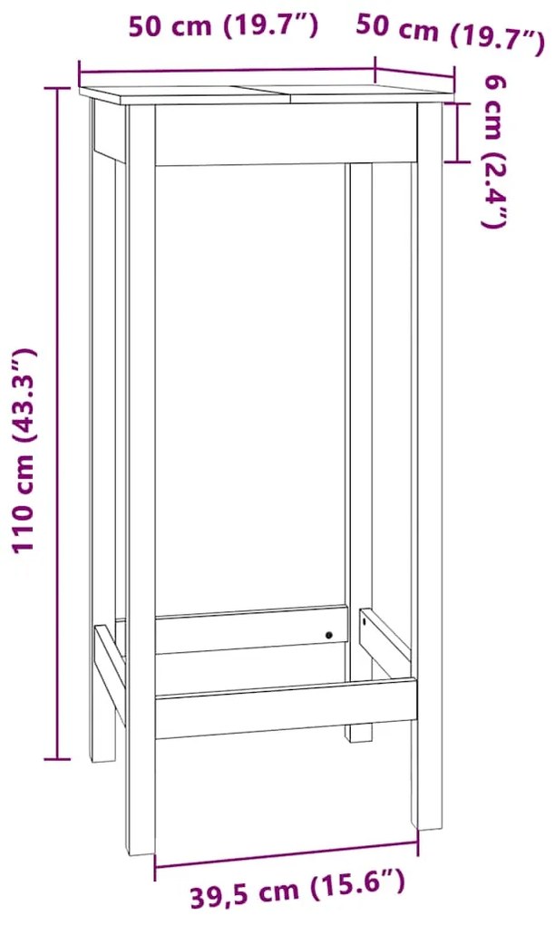 Mesa de bar 50x50x110 cm madeira de pinho maciça branco