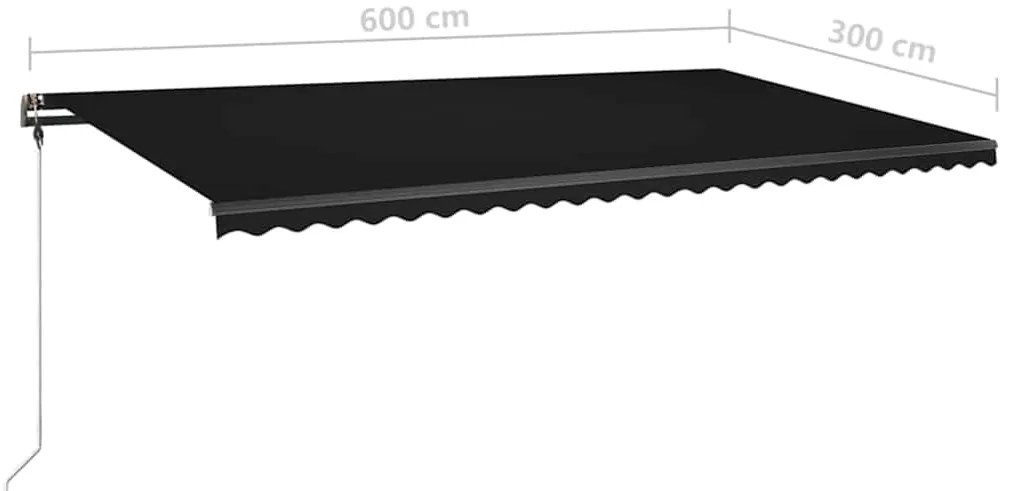 Toldo retrátil manual com LED 600x300 cm antracite