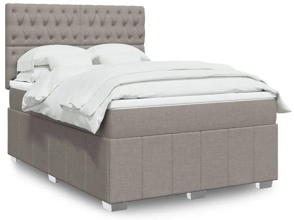 vidaXL Cama com molas/colchão 140x200 cm tecido castanho-acinzentado