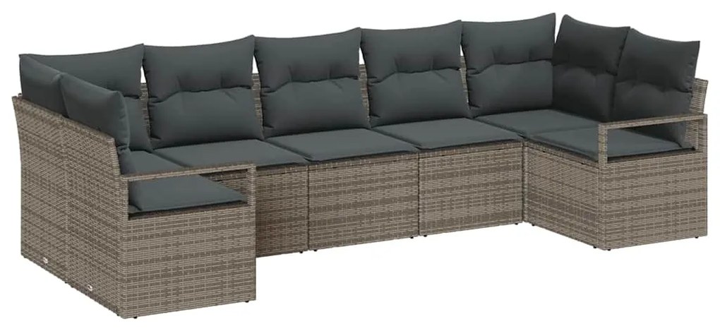 Conjunto de Sofás de Jardim com 7 peças e almofadas cinza em rattan de