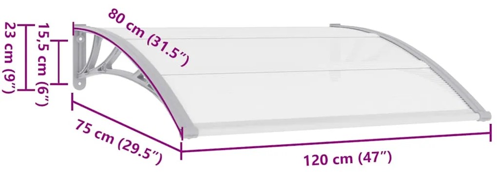 Toldo para porta 120x80 cm PC cinzento e transparente