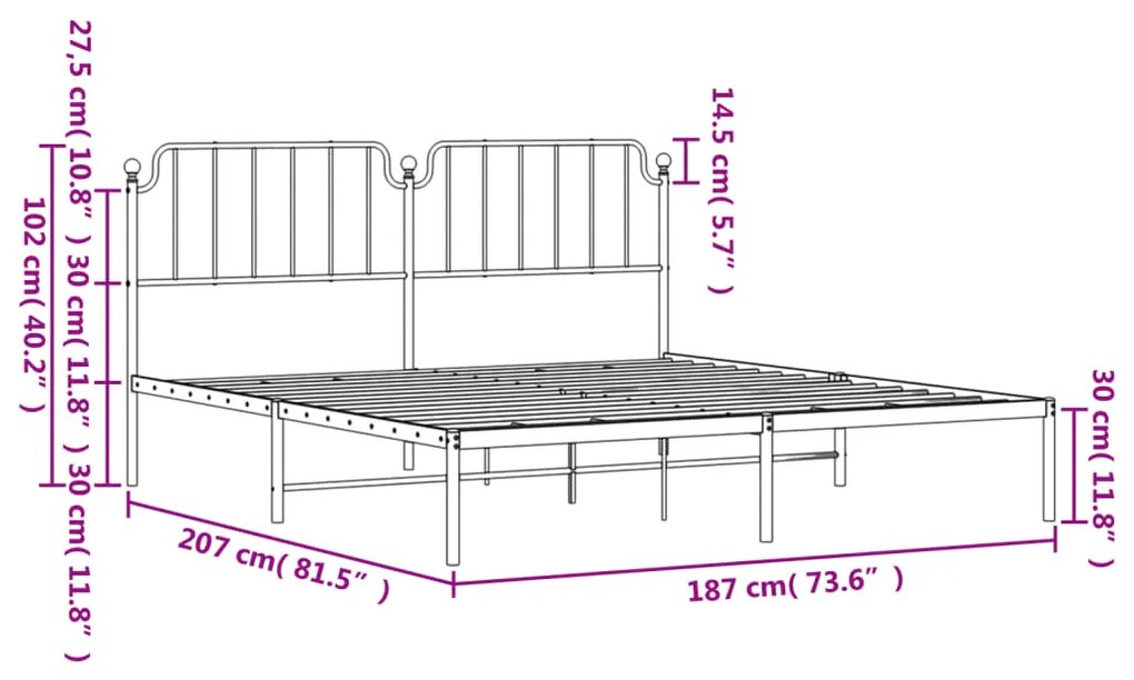 Estrutura de cama com cabeceira 180x200 cm metal branco