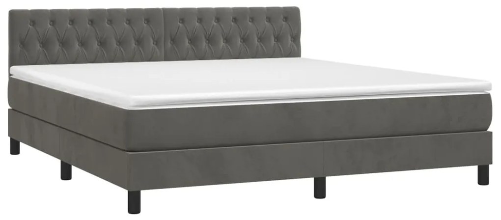 Cama box spring c/ colchão/LED 160x200cm veludo cinzento-escuro