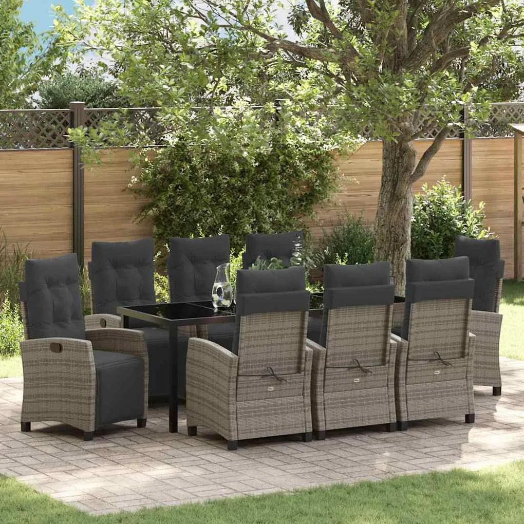 vidaXL Conjunto de Jantar de Jardim com 9 Peças em Rattan Cinza