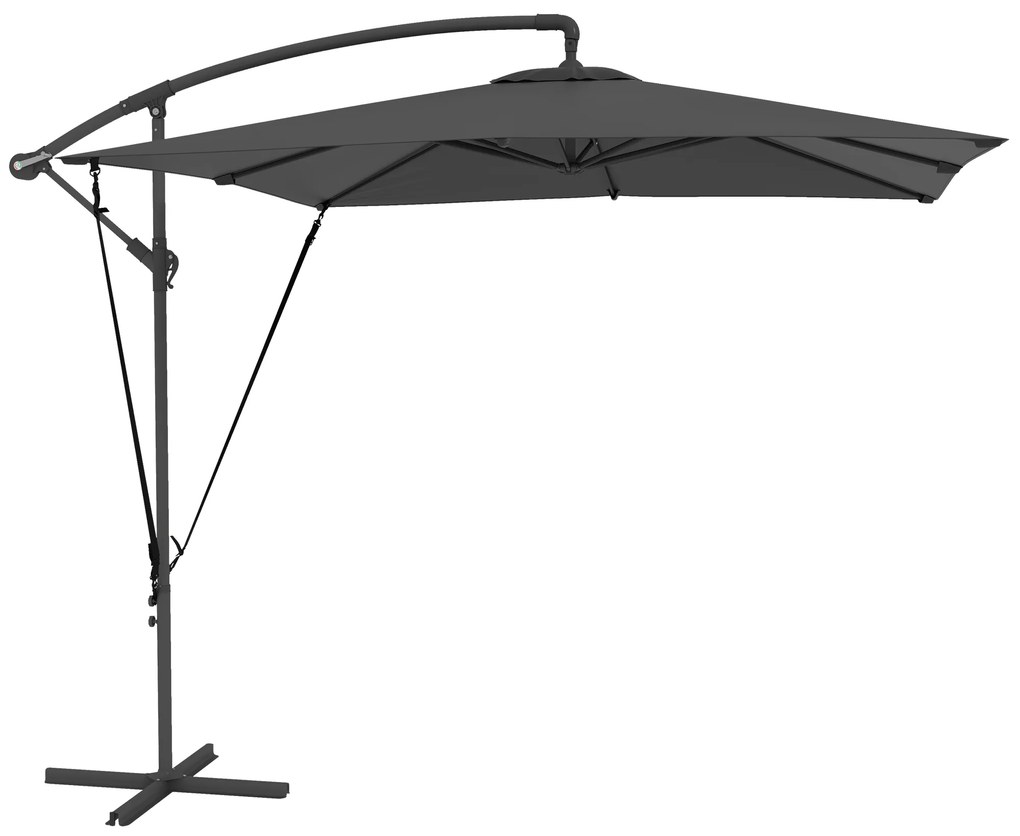 Outsunny Chapéu de Sol Excêntrico 247x247 cm com Base Cruzada Capa Ajustável Manivela Capa Protectora e Corda de Vento Cinza Escuro