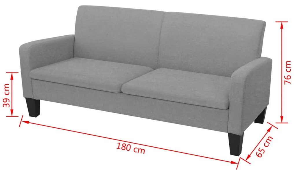 Sofá de 3 lugares 180x65x76 cm cinzento-claro