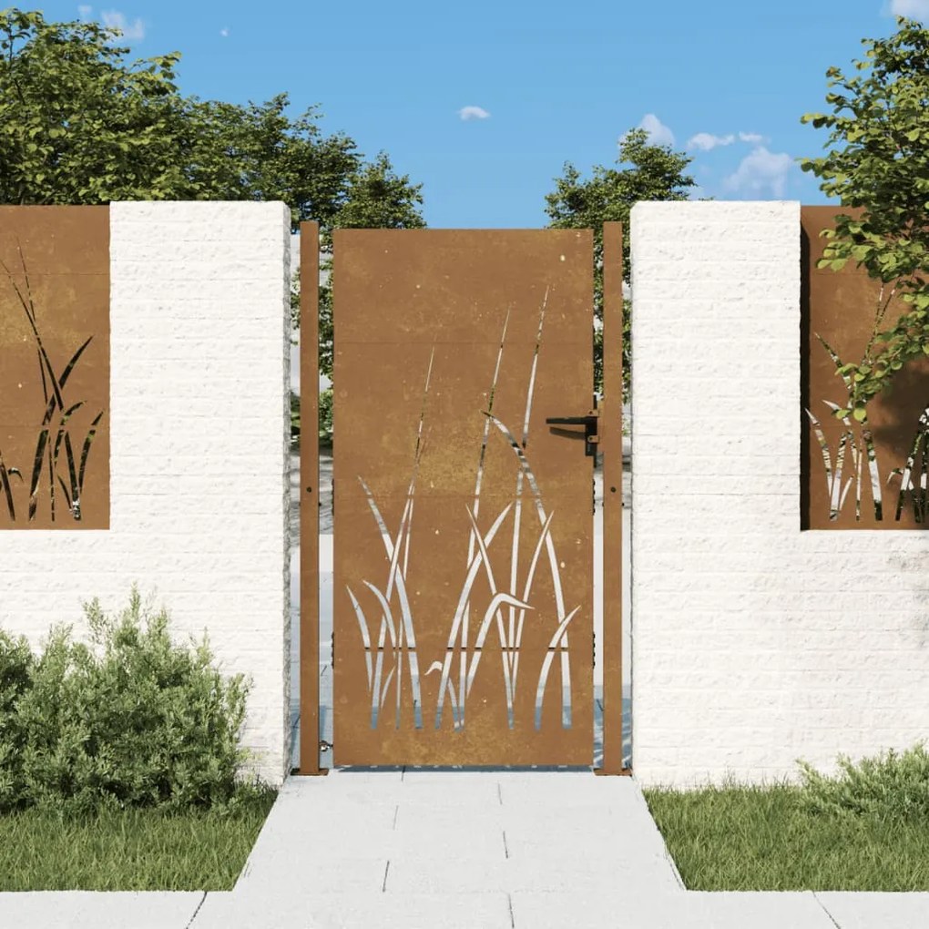 153230 vidaXL Portão de jardim 105x180 cm aço corten design erva