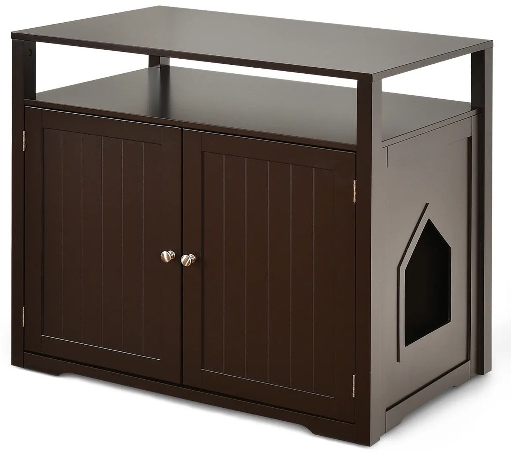 Casinha de Areia para gatos moderna escondida para animais com 2 portas de gato 2 portas mesa decorativa para casa Castanho