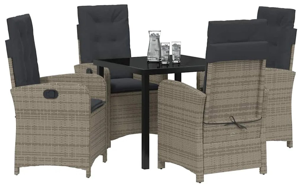 Conjunto de Jantar de Jardim de 5 Peças com Almofadas Rattan Cinza