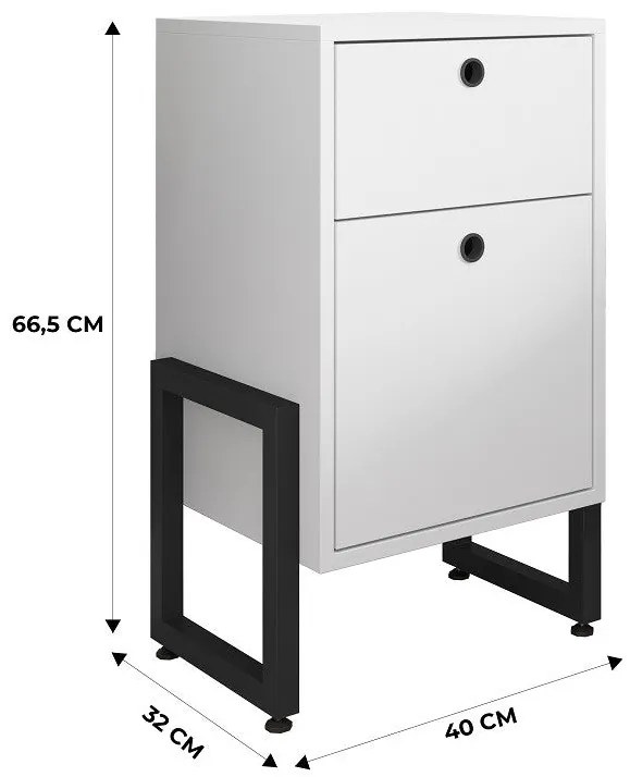 Mesinha de Cabeceira WOLLY – 40x32x66,5 cm – MDP Branco e Estrutura em