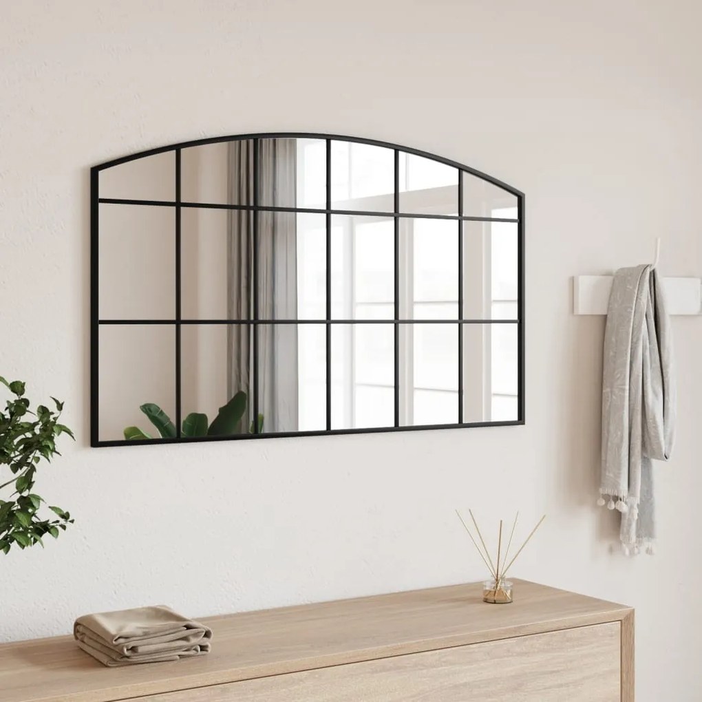 vidaXL Espelho de parede arqueado 100x60 cm ferro preto