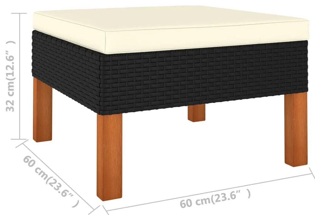 9 pcs conjunto lounge de jardim c/ almofadões vime PE preto