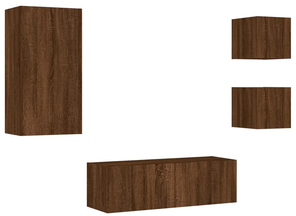 4 pcs móveis de parede para TV com luzes LED carvalho castanho