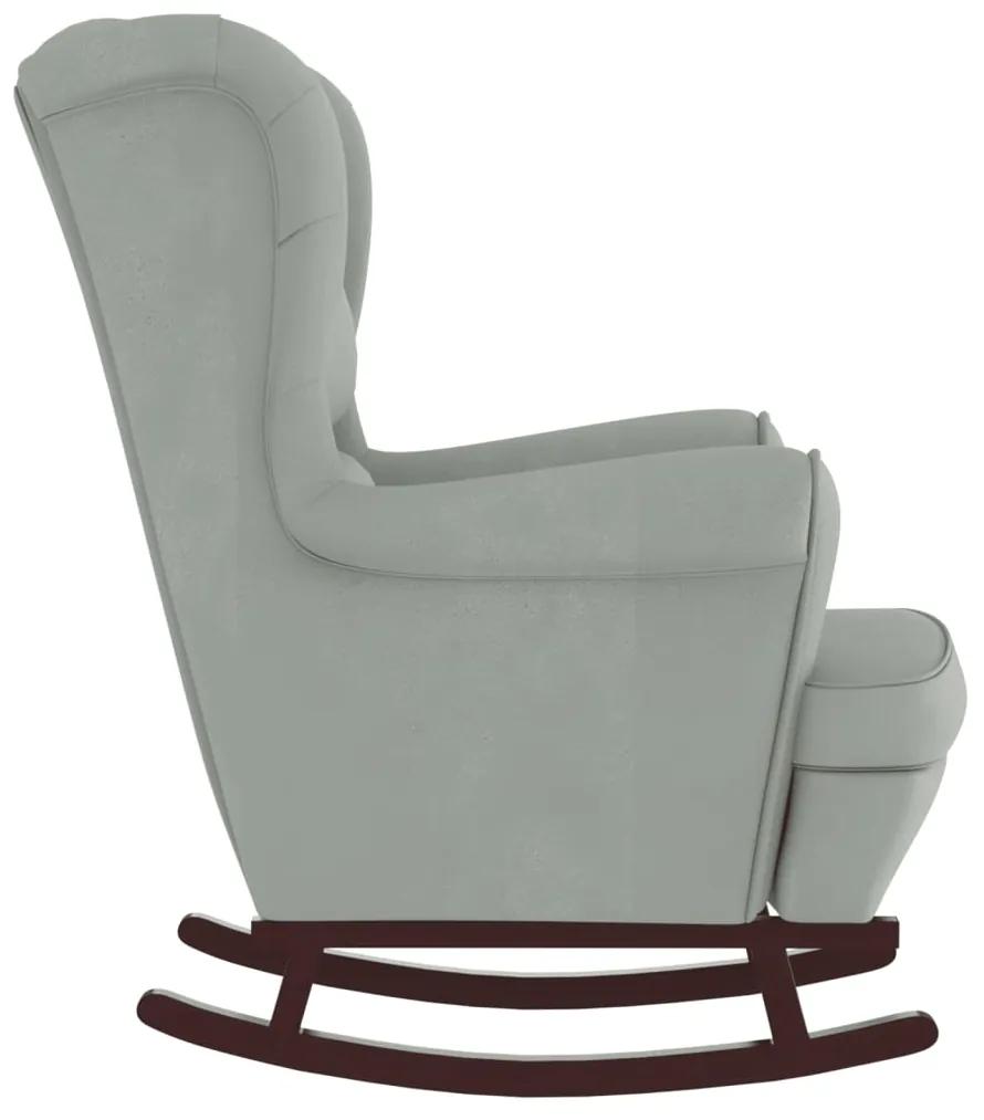 Cadeira de baloiço c/ pernas em seringueira veludo cinza-claro
