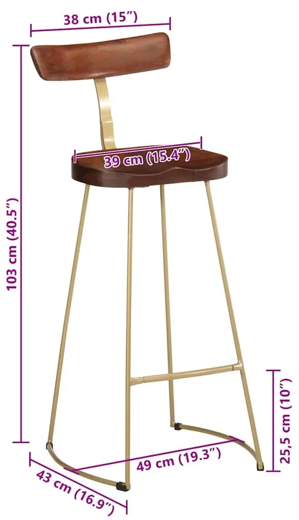 Bancos de bar 2 pcs 49x43x103 cm madeira de mangueira maciça
