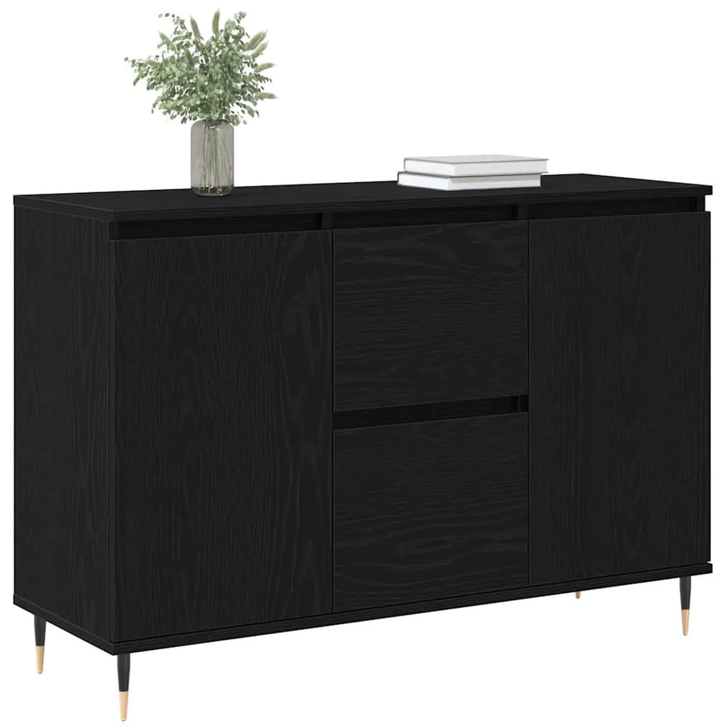 Sideboard vidaXL com portas e gavetas Preto Carvalho 101,5x35x70 cm