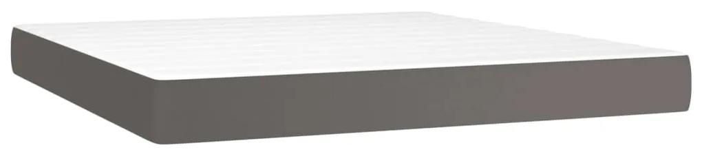 Cama box spring c/ colchão/LED 160x200cm couro artificial cinza