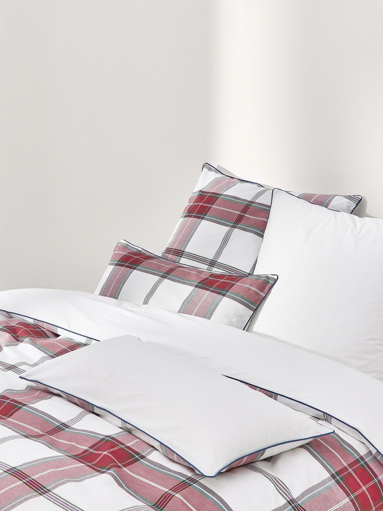 Capa de edredão em percal de algodão xadrez com rebordo Scarlet