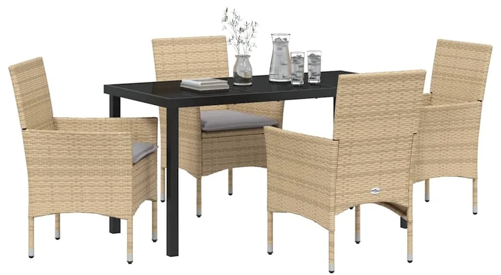 Conjunto de Jantar de Jardim 5 Peças com Almofadas Bege em Rattan Sint