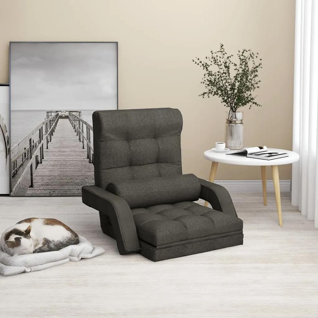 Cadeira de chão dobrável c/ função de cama tecido cinza-escuro