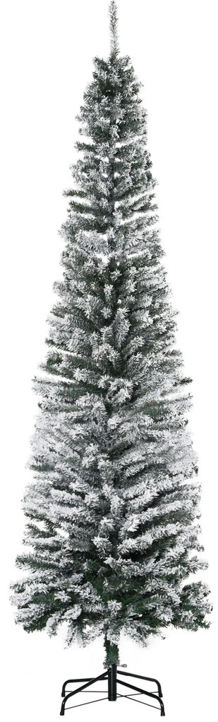 Árvore de Natal 225 cm Árvore de Natal Artificial Nevada com 738 Ramos e Suporte de Metal  Verde e Branco