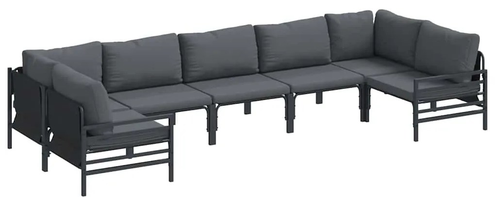 Conjunto de Sofá de Jardim 7 pcs Cinzento-escuro Aço