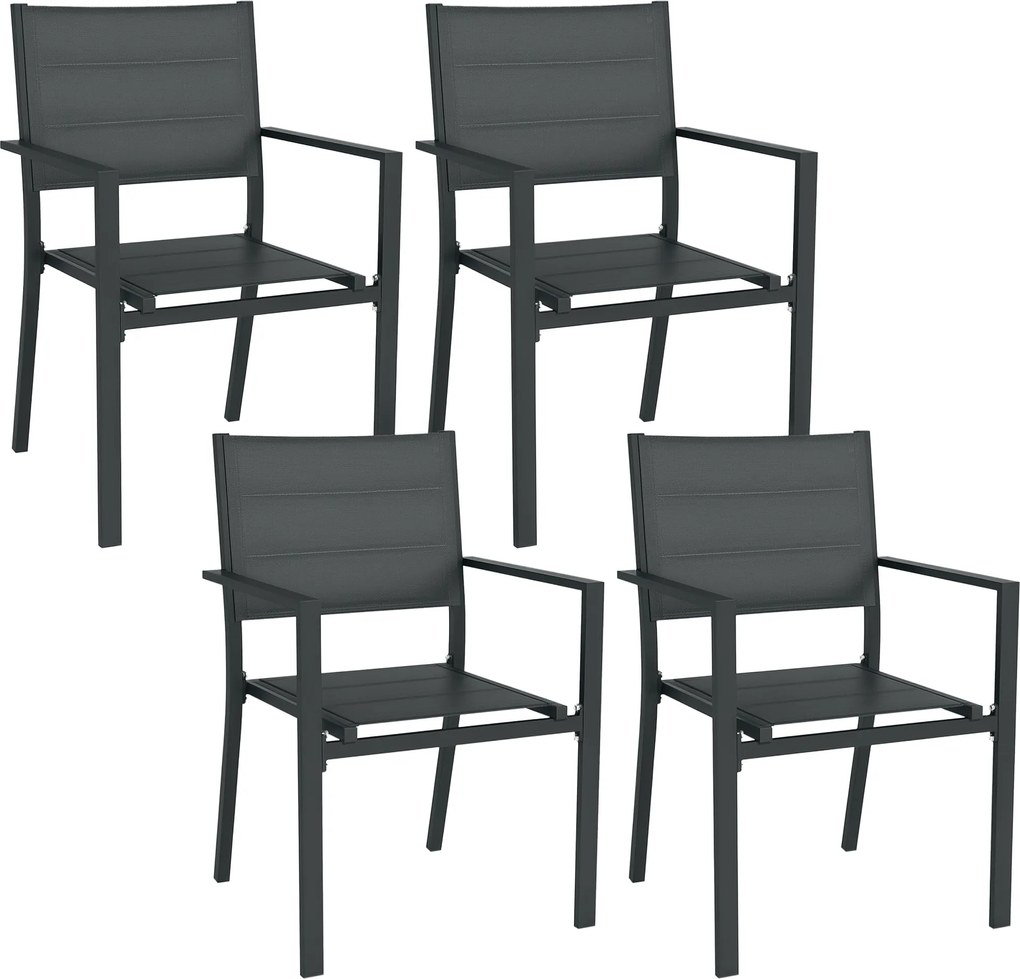 Conjunto de 4 cadeiras de jardim empilháveis em alumínio e textilene com braços, conjunto de 4 peças para exterior