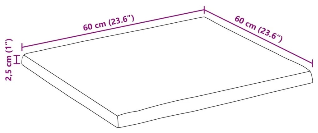 Tampo de mesa c/ borda viva 60x60x2,5cm mangueira áspera maciça