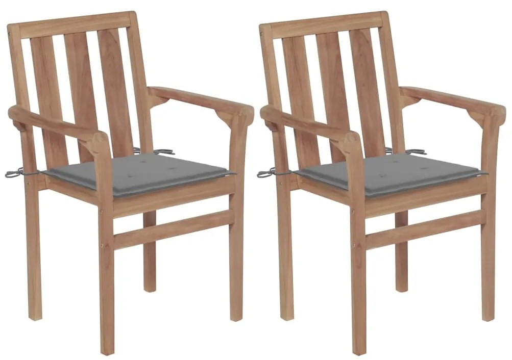 vidaXL Cadeiras de jardim c/ almofadões cinzentos 2 pcs teca maciça