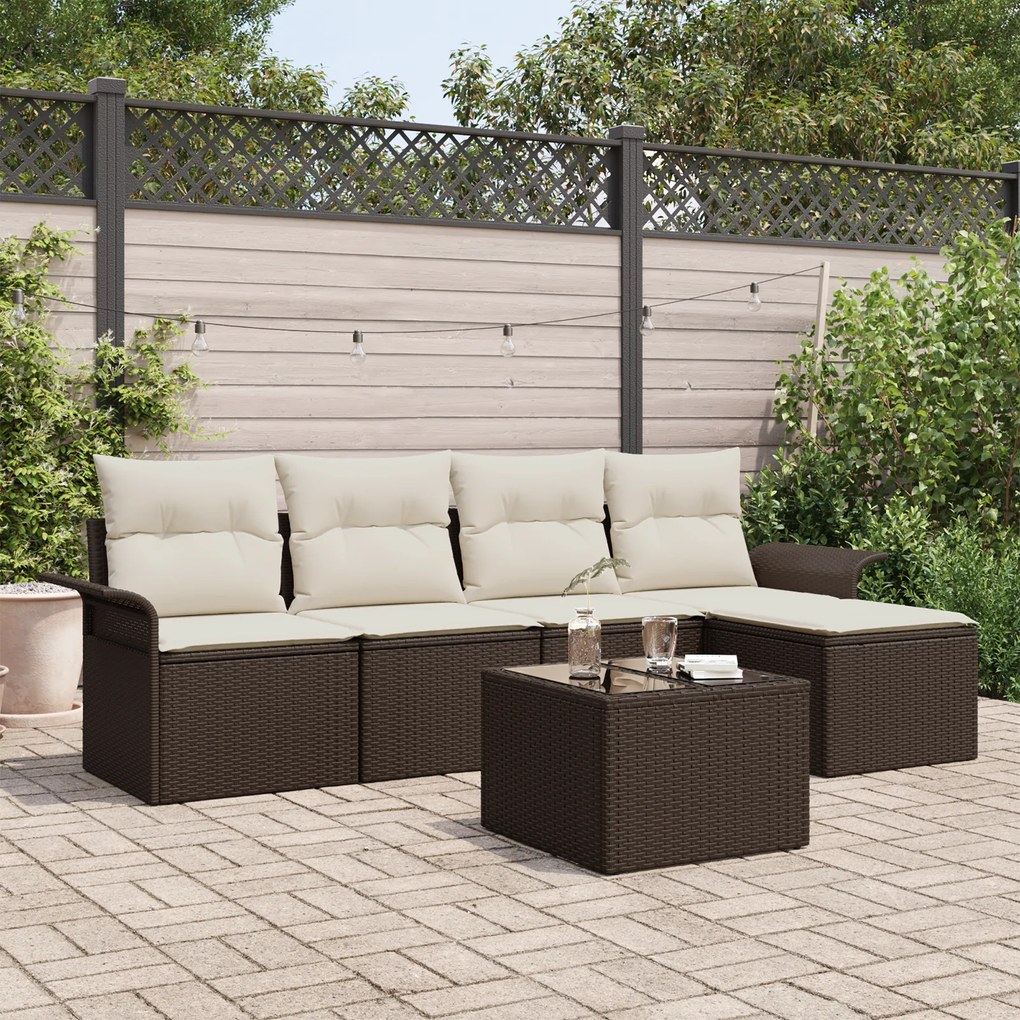 Conjunto de Sofá de Jardim vidaXL com 5 Peças e Almofadas Grey Vime Po