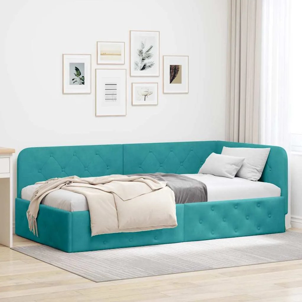 vidaXL Estrutura de Cama de Canto Turquesa 100 x 200 cm Veludo