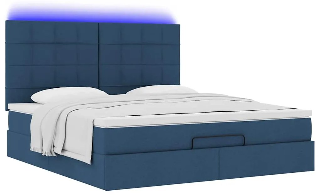 Estrutura de cama otomana com colchão 160x200 cm tecido azul