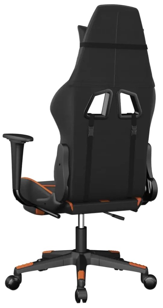 Cadeira gaming c/ apoio p/ pés couro artificial preto e laranja