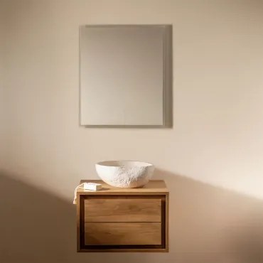 Conjunto De Móveis De Banheiro Em Madeira De Teca Jabari Madeira De Teca & Irregular Em Cimento Branco ↔︎40 Cm - Sklum