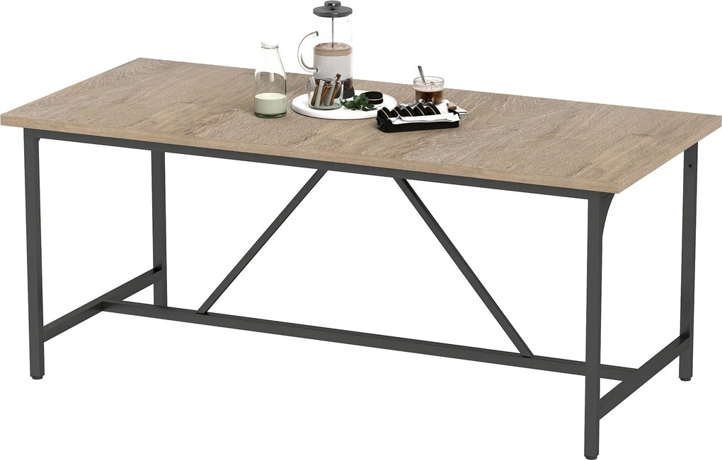 Mesa de jantar retangular para 6-8 pessoas (CADEIRAS NÃO INCLUIDAS), mesa de cozinha de estilo industrial, 180 x 80 x 75,5 cm, com efeito de madeira n