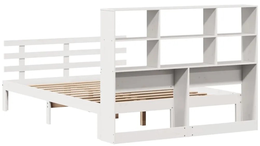Cama com estante sem colchão 140x190 cm pinho maciço branco