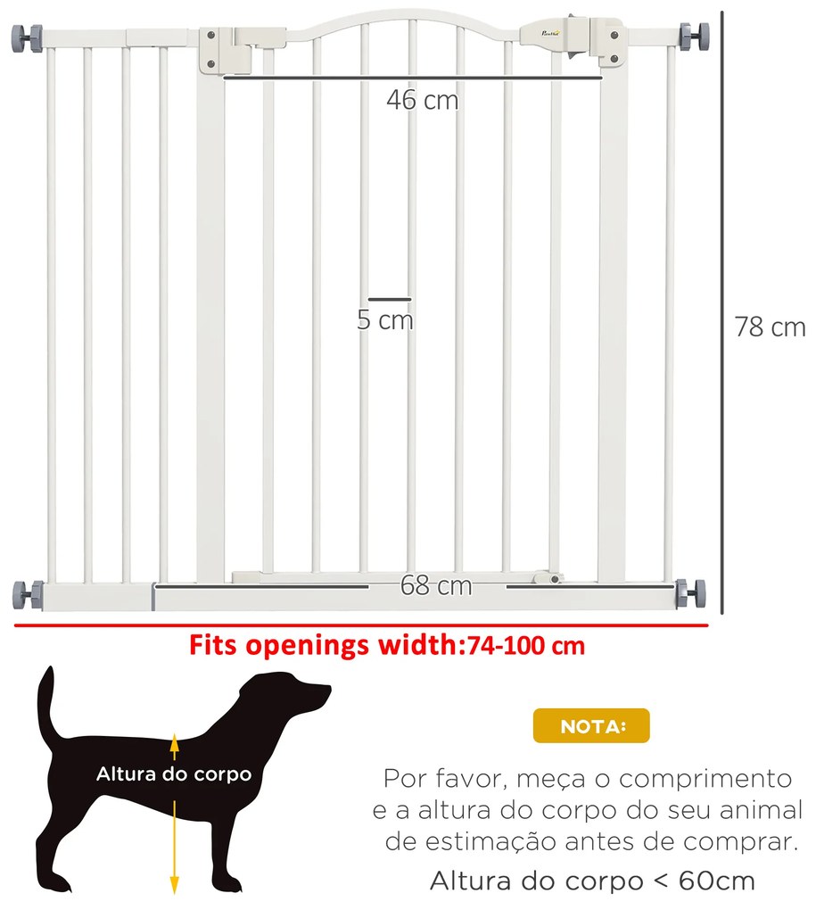 Barreira de Segurança para Cães com Largura Ajustável 74-100 cm e Extensões para Escadas e Portas Branco