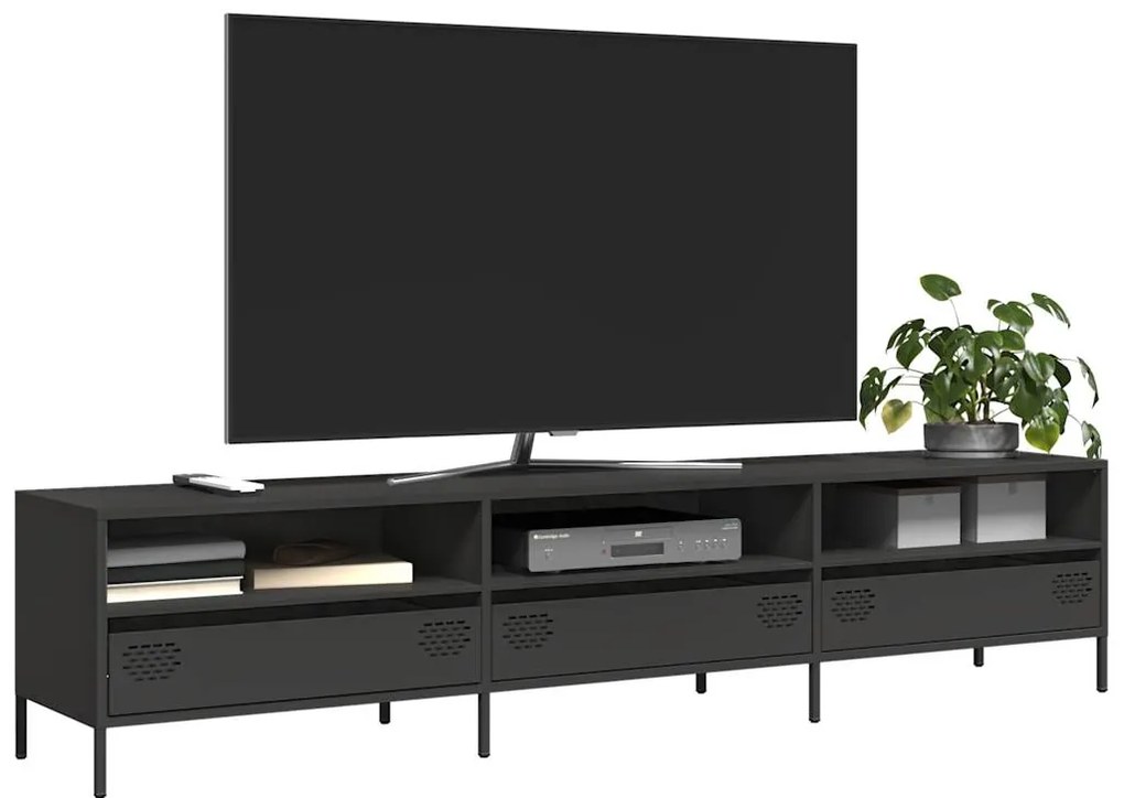 Móvel de TV 202x39x43,5 cm aço laminado a frio preto