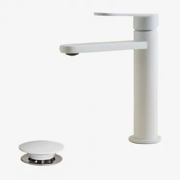 Conjunto De Torneira De Pia De Latão Alameda E Válvula De Drenagem De Pia Click-clack De Aço Inoxidável E Latão Orveta. Branco & ↑20 Cm & Válvula Sem
