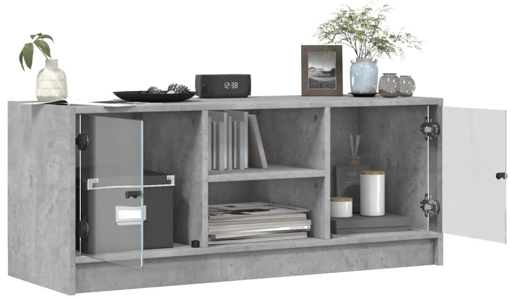 Móvel de TV c/ portas de vidro 102x37x42 cm cinza cimento