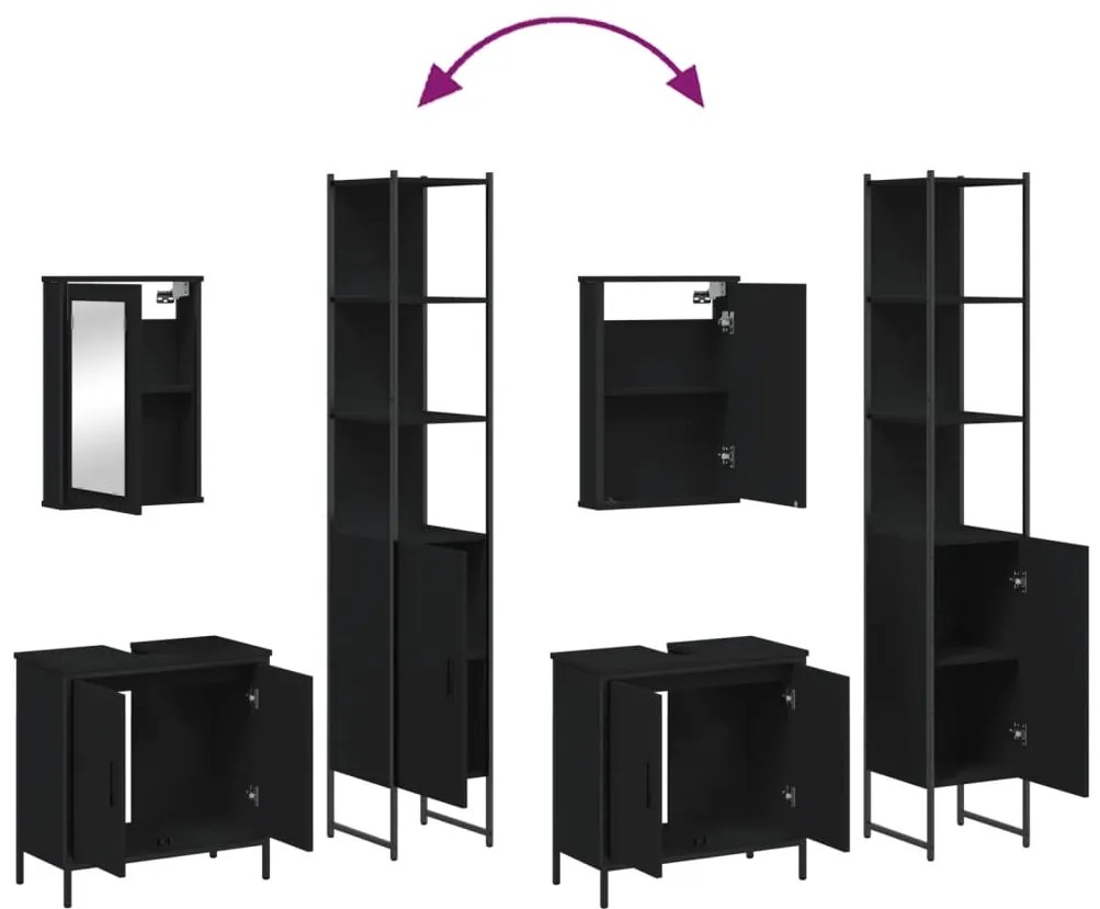 3 pcs conjunto móveis casa de banho derivados de madeira preto