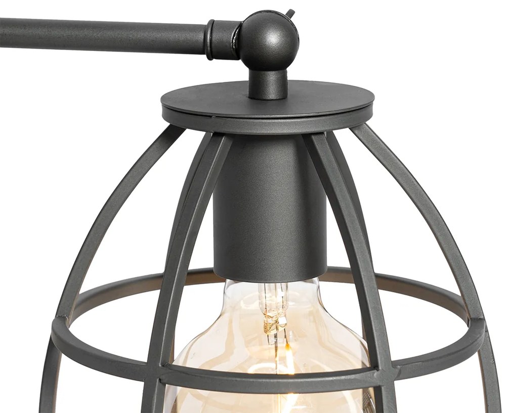 Candeeiro de mesa industrial cinzento escuro com madeira - Arthur Industrial