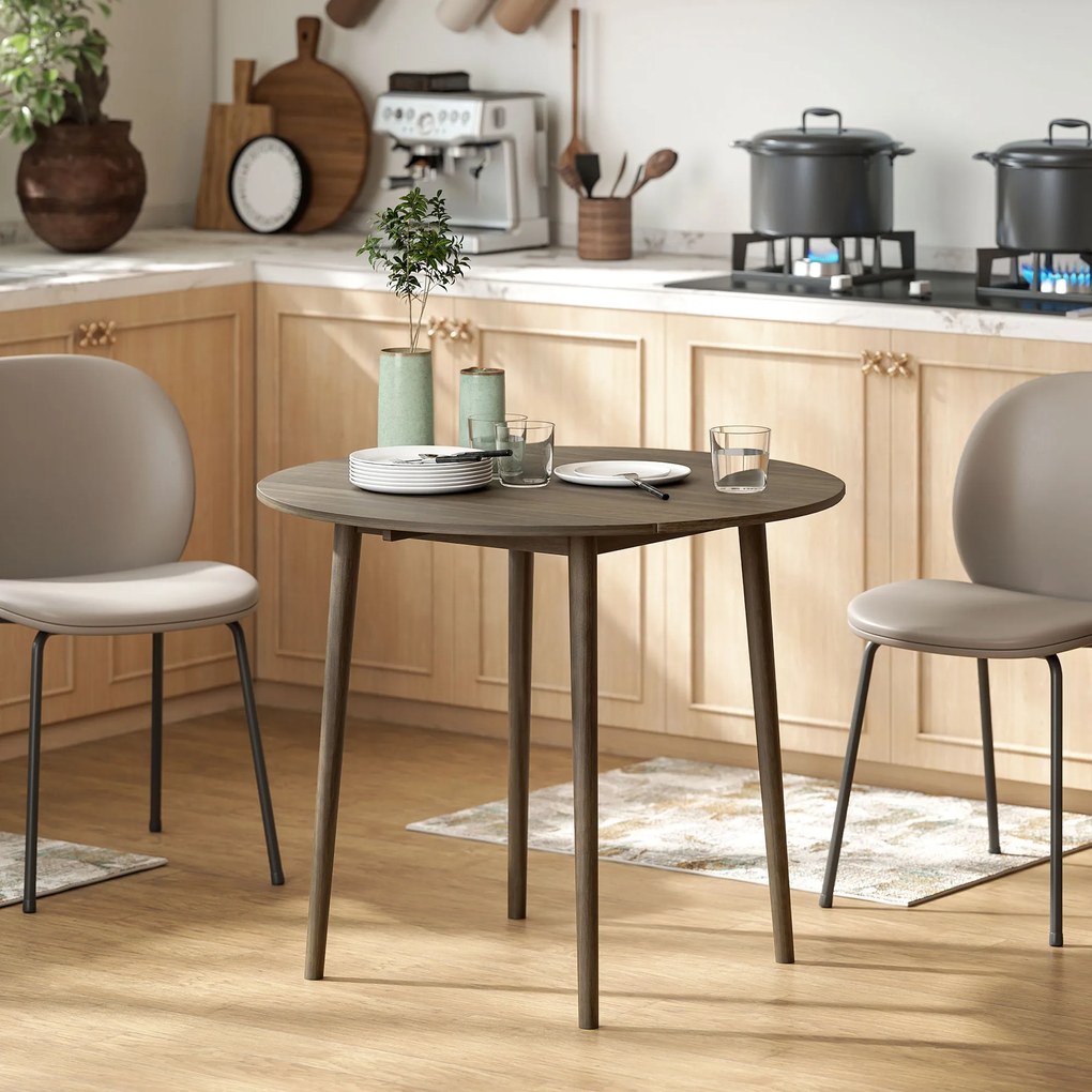 Mesa de jantar dobrável com 2 abas, mesa redonda extensível para 4 pessoas, pés em madeira Ø 89 x 73,5 cm, cinzenta
